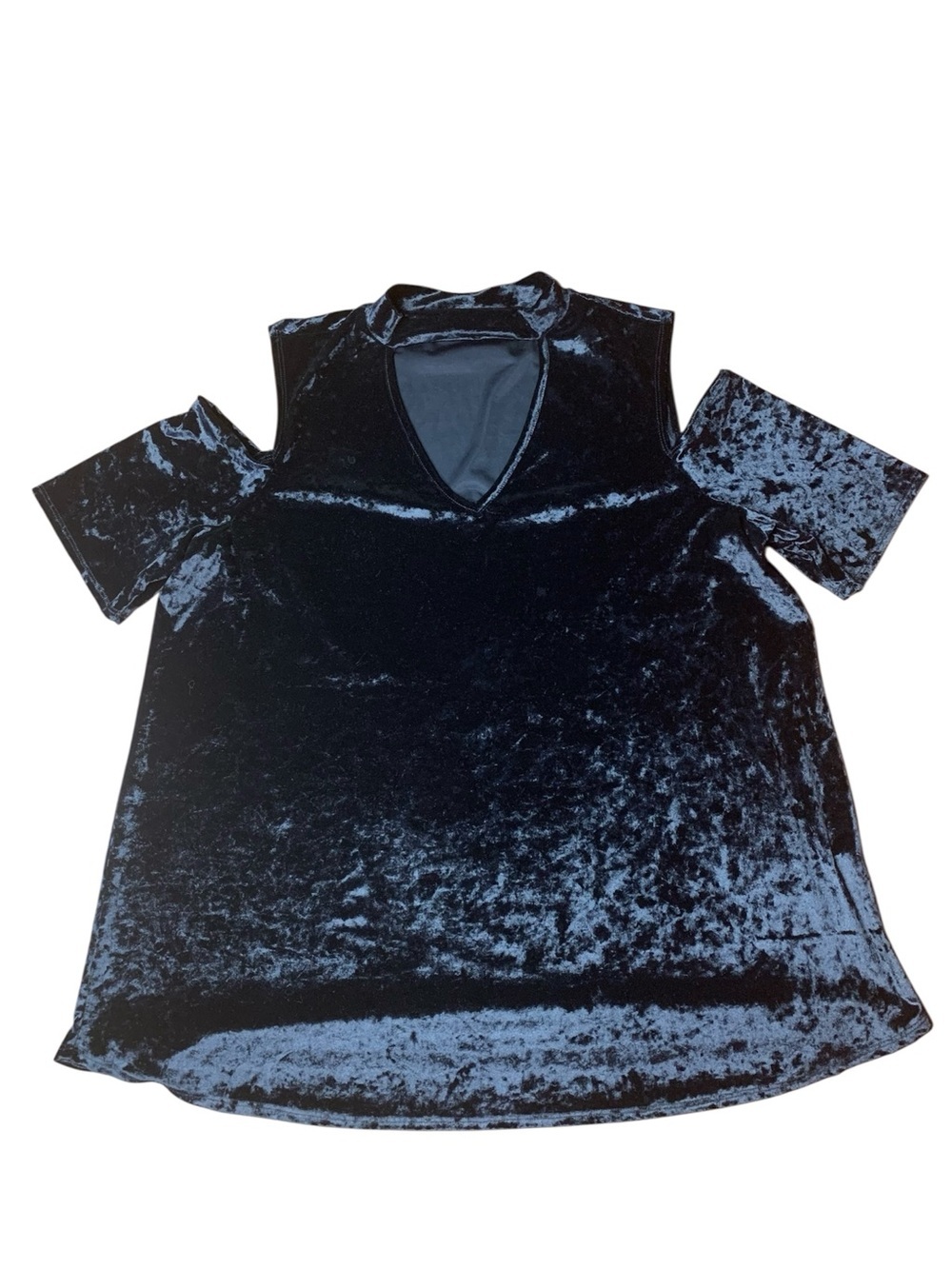 Suzy Shier Plus Black Crushed Velvet Cold-Shoulder Top - Size 2X